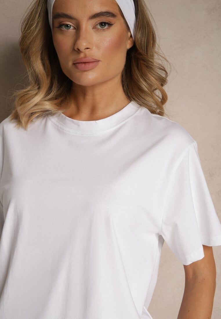 Biały Basicowy T-shirt z Bawełny Kollea