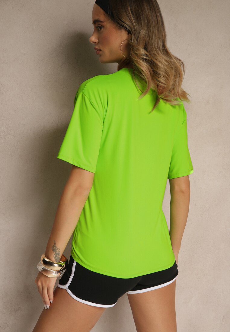 Zielono-Czarny Komplet T-shirt z Nadrukiem i Szorty w Sportowym Stylu Aravire
