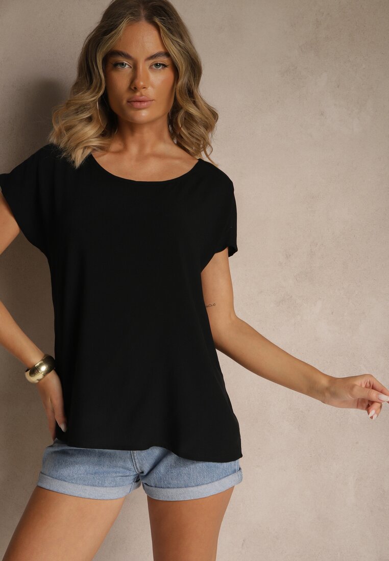 Czarna Wiskozowa Bluzka Oversize Lirealia