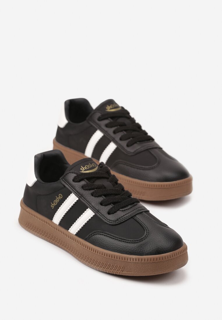 Czarno-Białe Sneakersy Sportowe z Ozdobnymi Paskami i Przeszyciami Wenilan