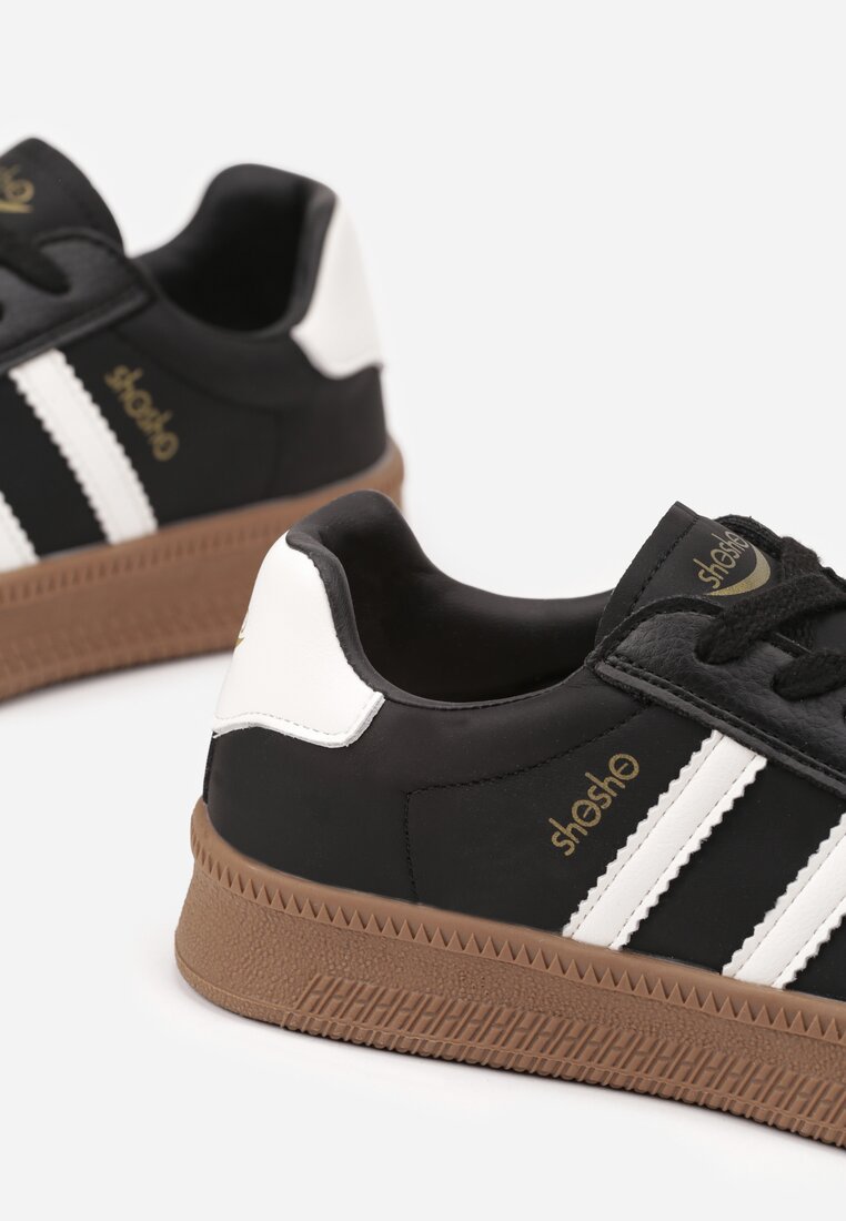 Czarno-Białe Sneakersy Sportowe z Ozdobnymi Paskami i Przeszyciami Wenilan