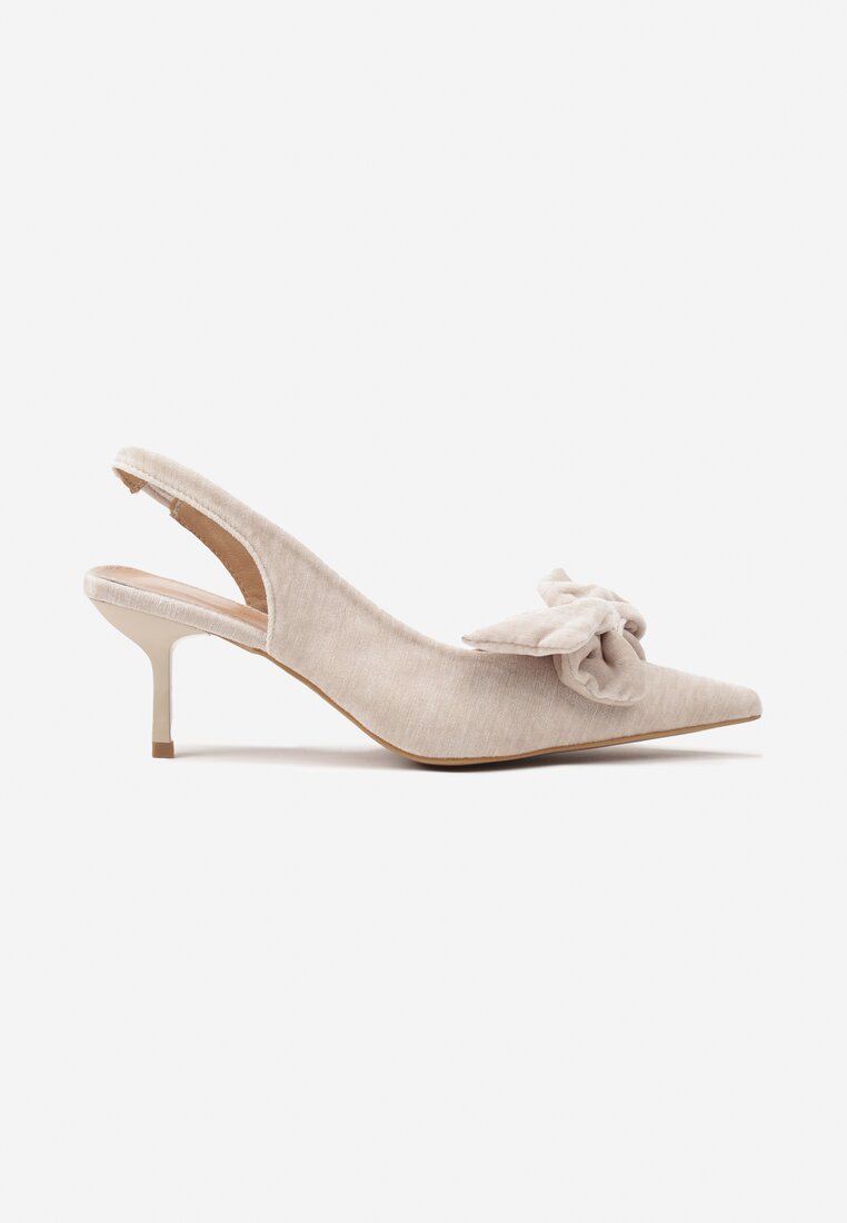 Beżowe Sandały na Szpilce Slingback z Kokardą Sunaiel