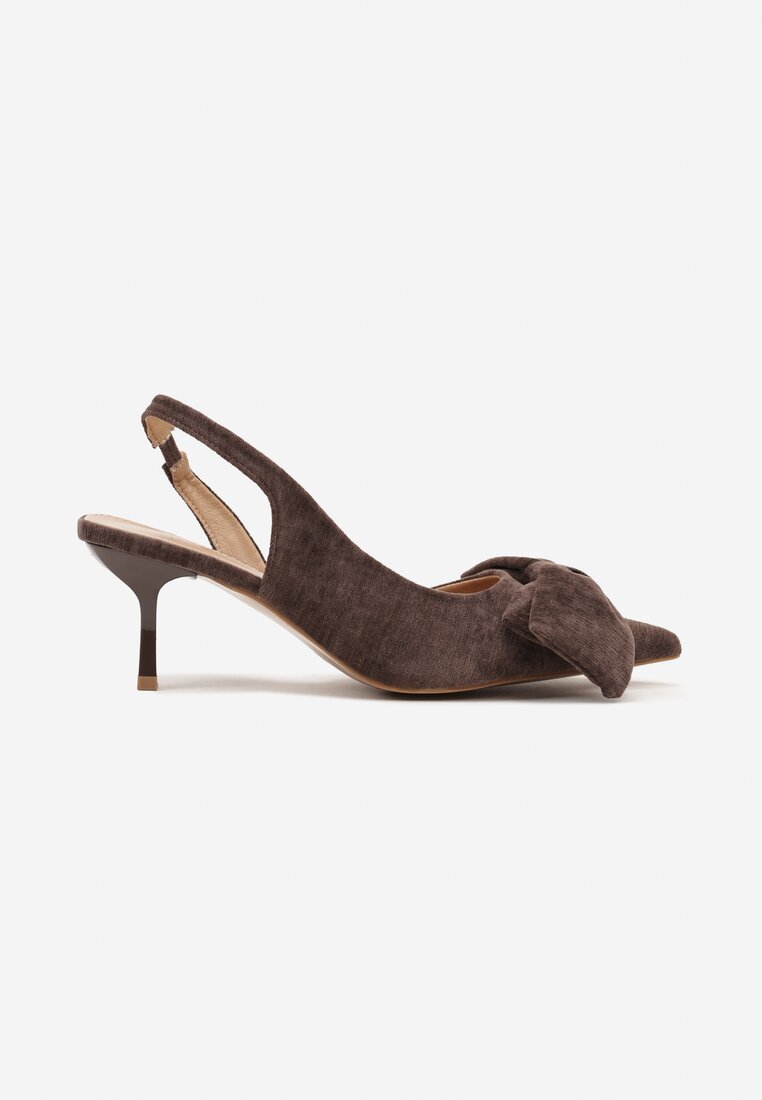 Brązowe Sandały na Szpilce Slingback z Kokardą Sunaiel