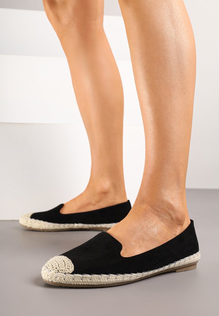 Czarne Espadryle z Motywem Plecionki Ralomea
