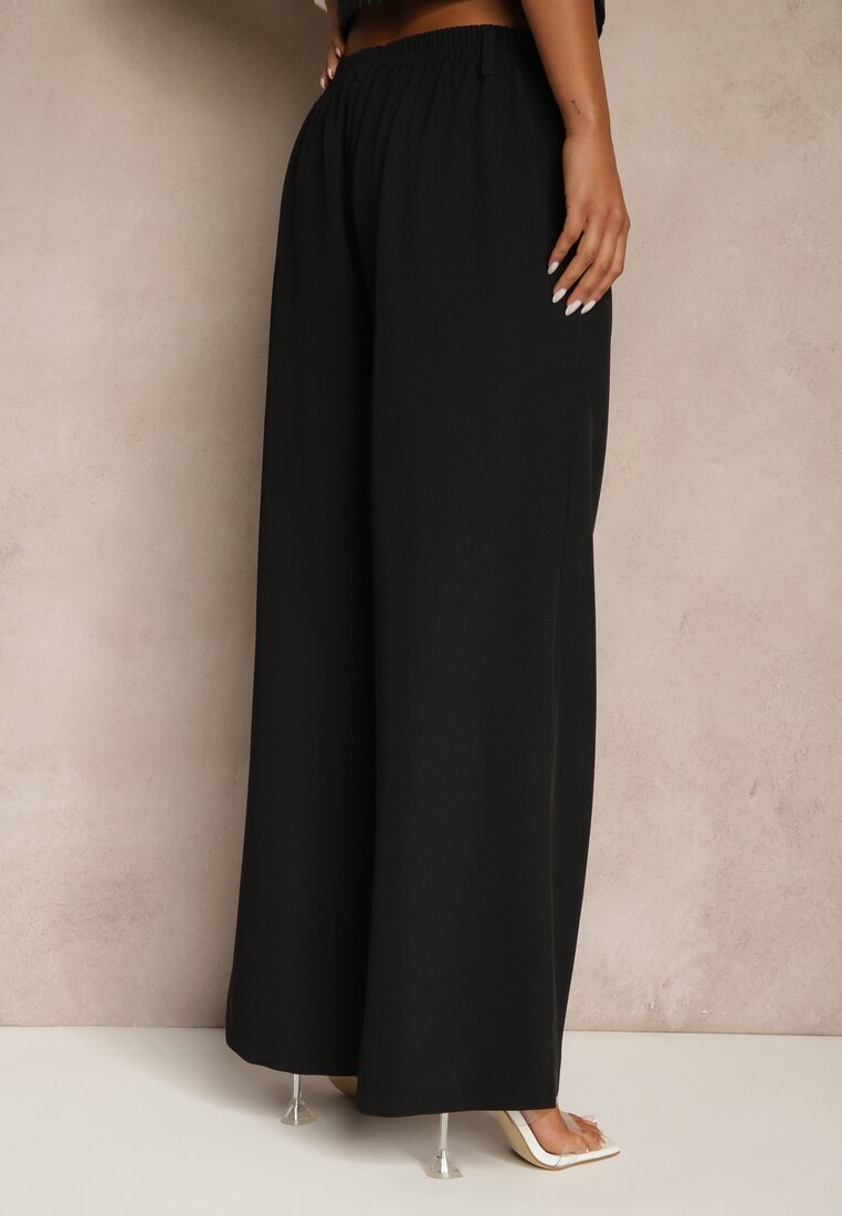 Czarne Spodnie o Szerokim Kroju High Waist Dolarenna
