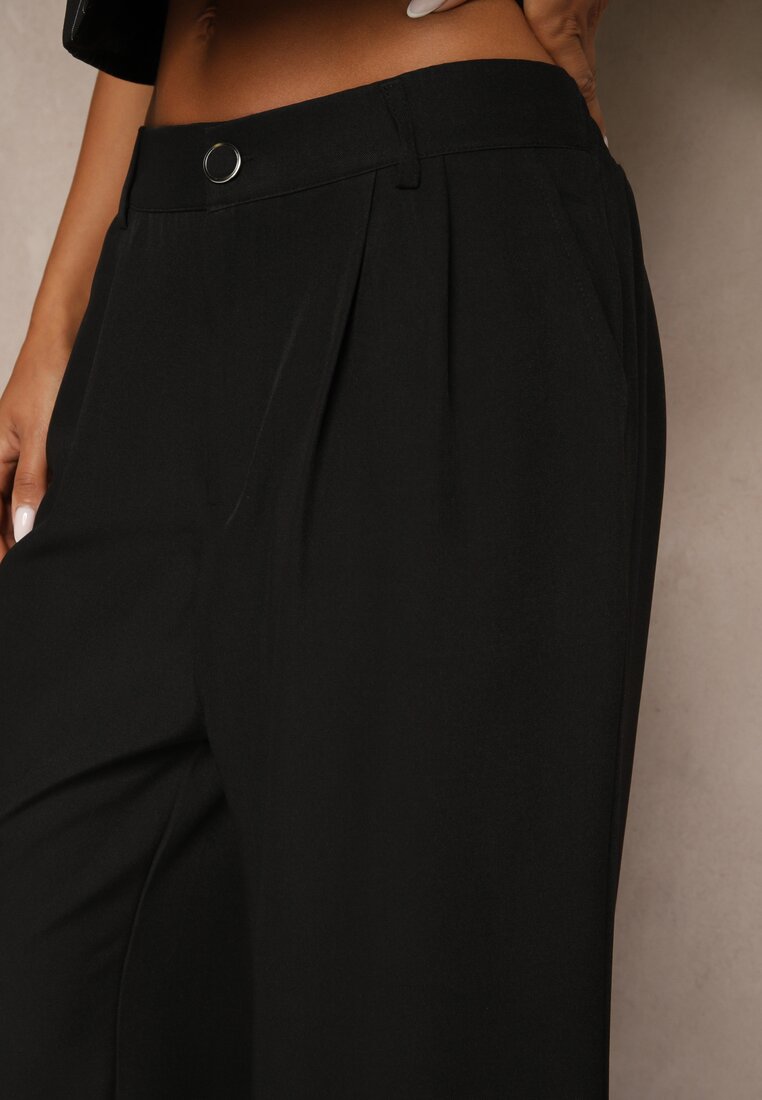 Czarne Spodnie o Szerokim Kroju High Waist Dolarenna