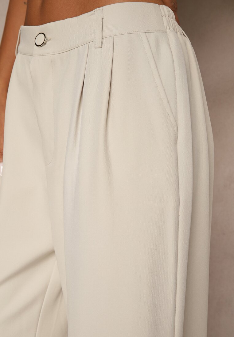 Jasnobeżowe Spodnie o Szerokim Kroju High Waist Dolarenna