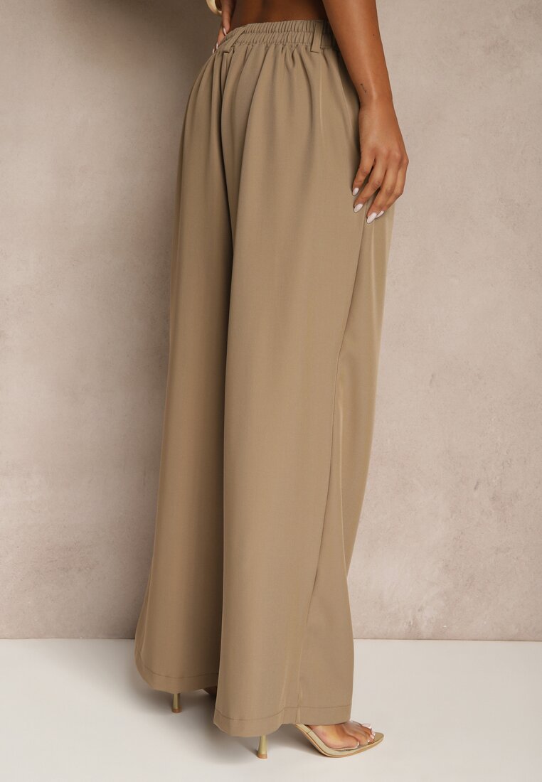 Brązowe Spodnie o Szerokim Kroju High Waist Dolarenna