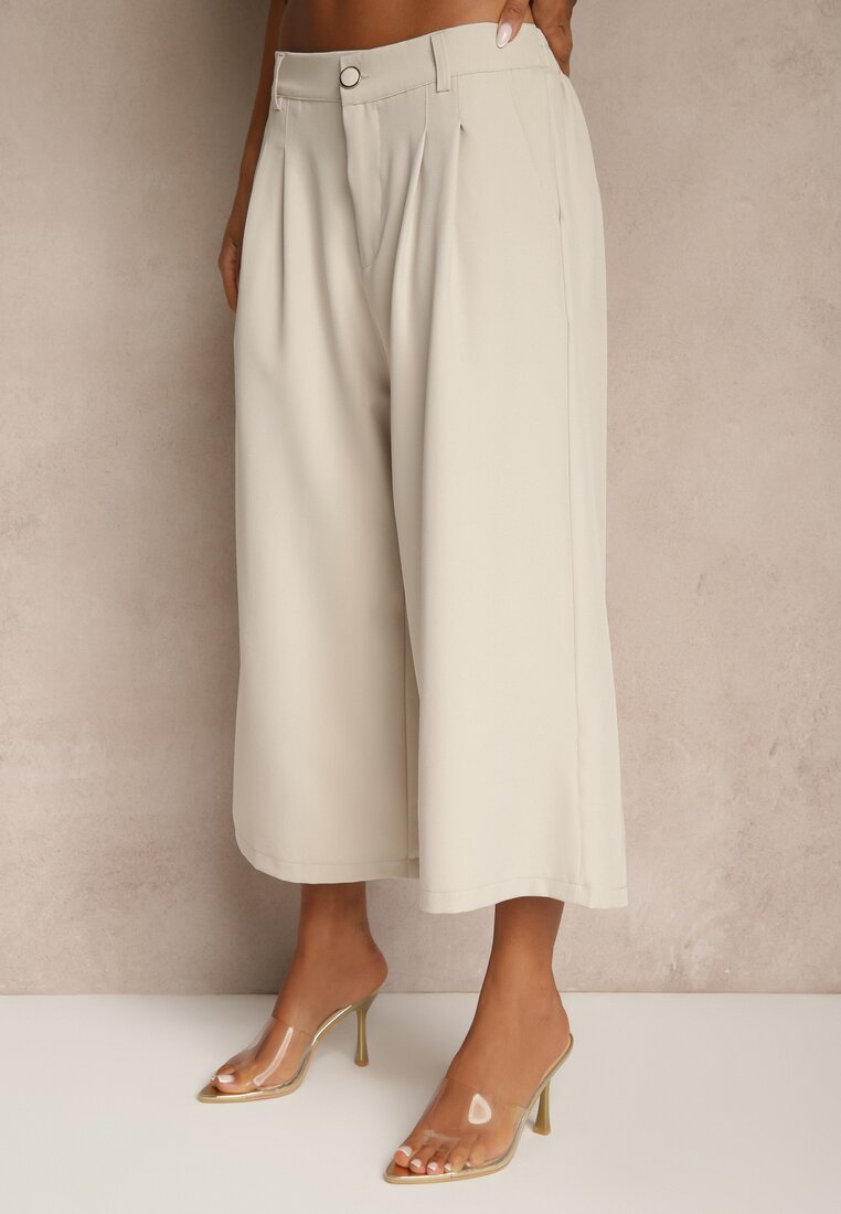 Jasnobeżowe Eleganckie Spodnie Typu Culottes Silunea