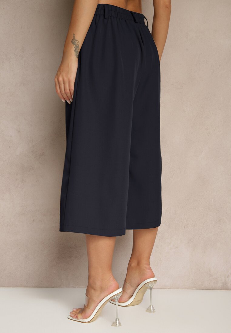 Granatowe Eleganckie Spodnie Typu Culottes Silunea