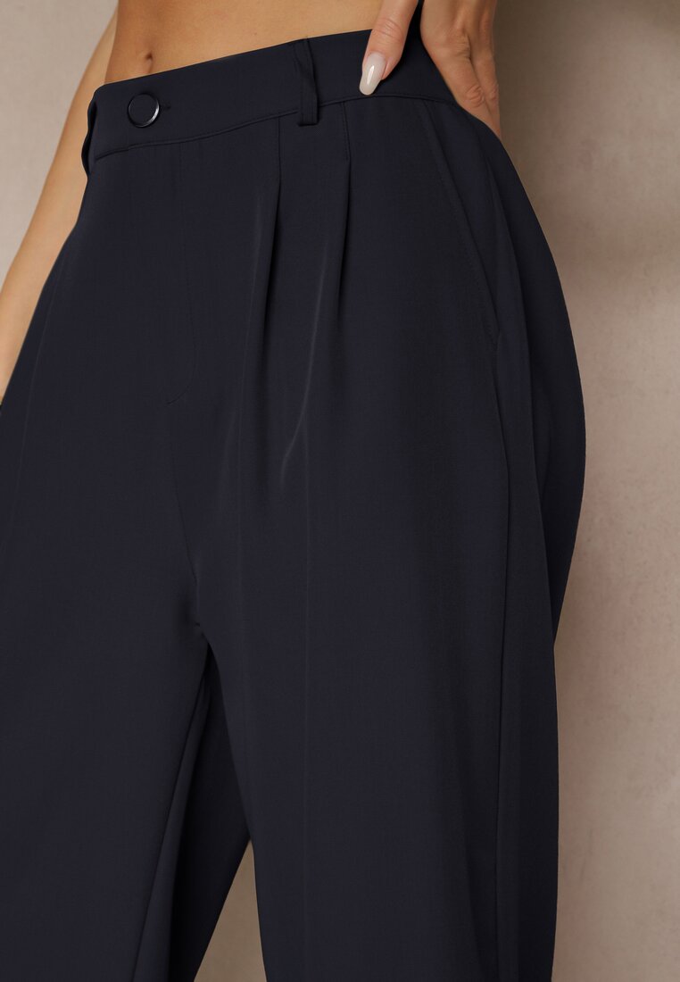 Granatowe Eleganckie Spodnie Typu Culottes Silunea