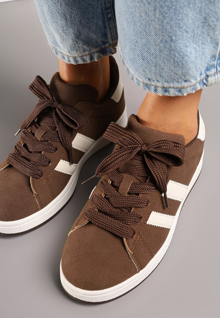 Brązowe Sneakersy Ozdobione Paskami Dolirenna