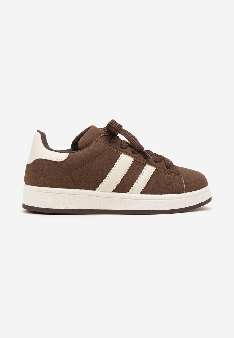 Brązowe Sneakersy Ozdobione Paskami Dolirenna