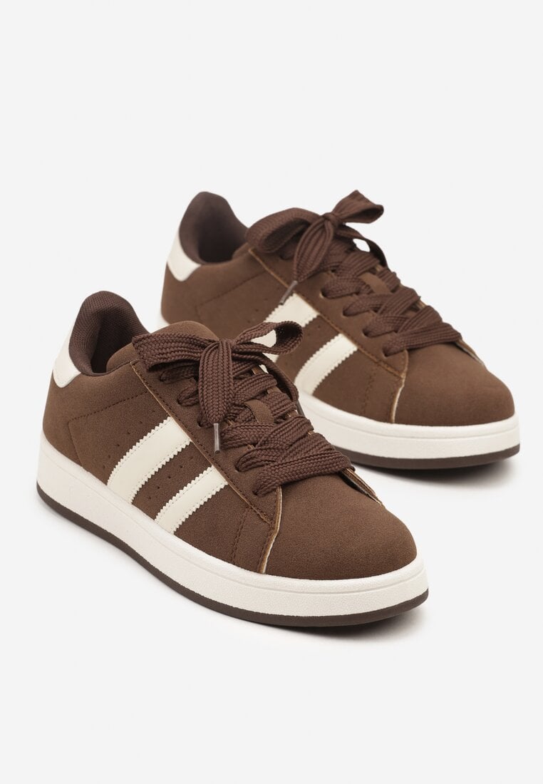 Brązowe Sneakersy Ozdobione Paskami Dolirenna
