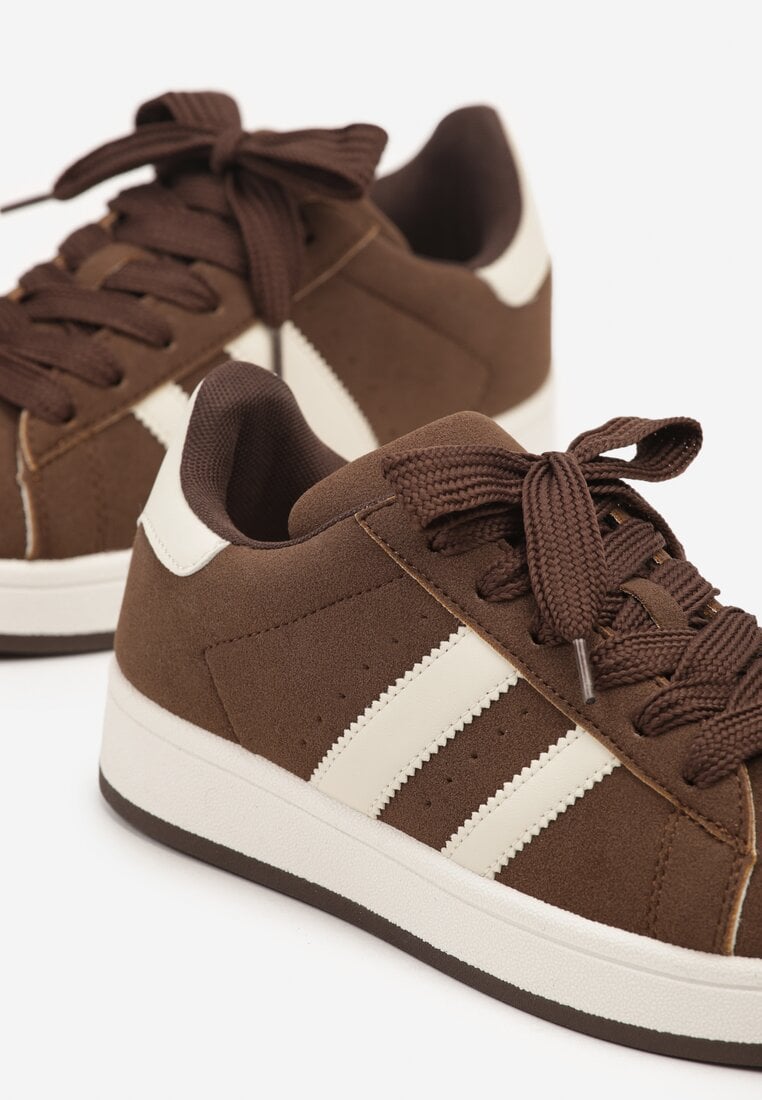 Brązowe Sneakersy Ozdobione Paskami Dolirenna