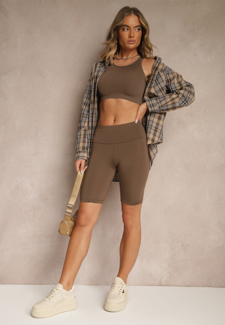Brązowe Szorty Typu Kolarki High Waist Nalareine