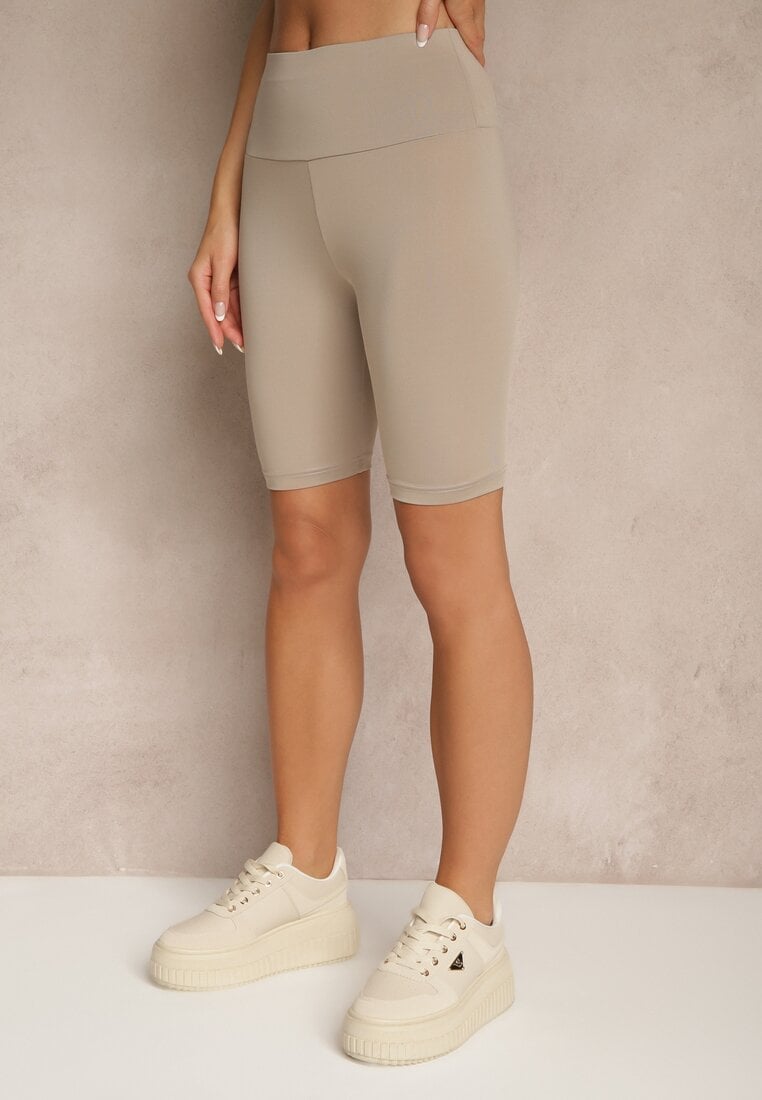 Beżowe Szorty Typu Kolarki High Waist Nalareine