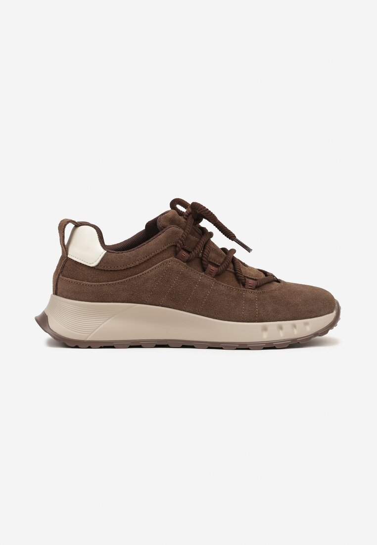Brązowe Zamszowe Sneakersy z Wkładką ze Skóry Naturalnej Dolavienne