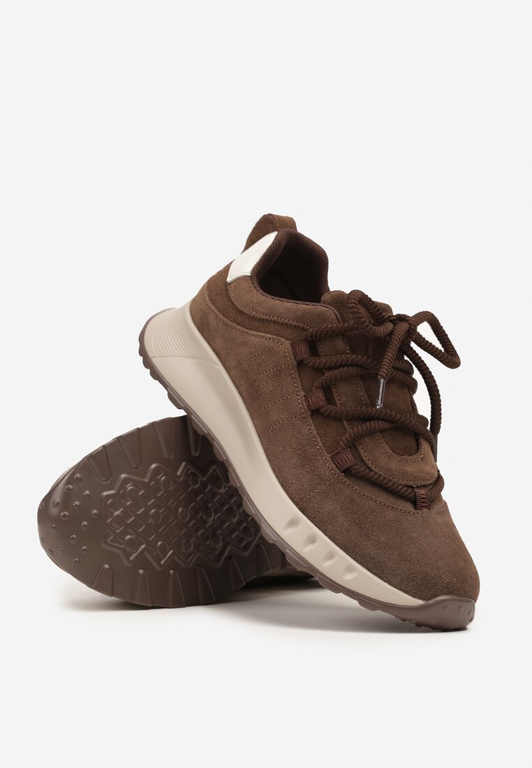 Brązowe Zamszowe Sneakersy z Wkładką ze Skóry Naturalnej Dolavienne