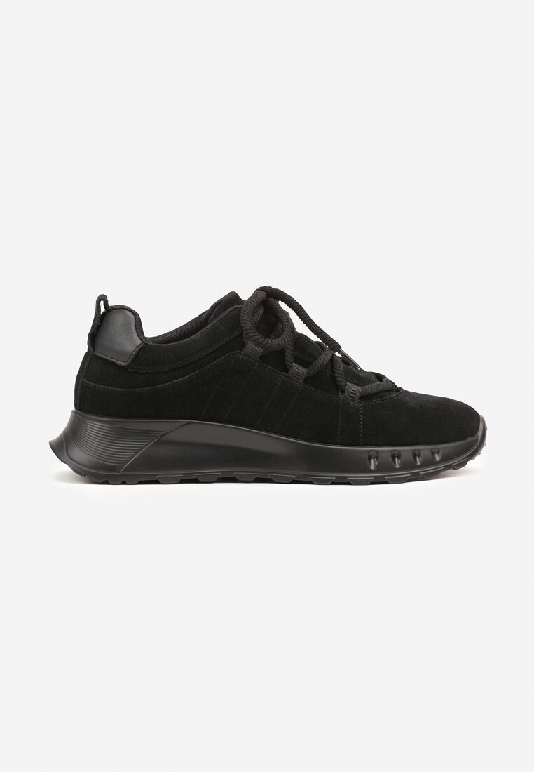Czarne Zamszowe Sneakersy z Wkładką ze Skóry Naturalnej Dolavienne