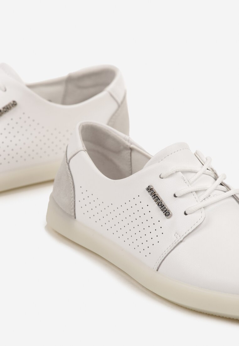 Białe Sneakersy ze Skóry Naturalnej z Perforacją Dolianea