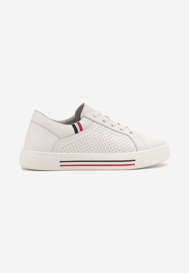Białe Sneakersy Tenisówki ze Skóry Naturalnej Zdobione Perforacją Tillirene