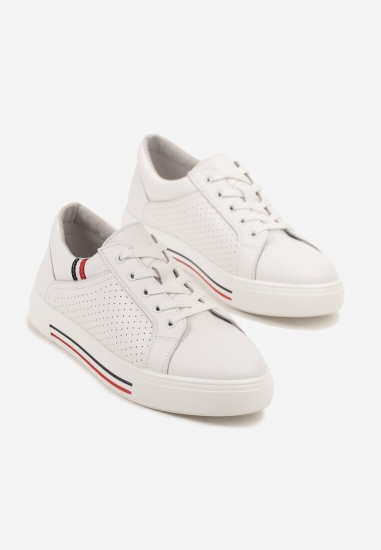 Białe Sneakersy Tenisówki ze Skóry Naturalnej Zdobione Perforacją Tillirene