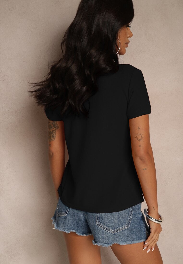 Czarny Bawełniany T-shirt Typu Polo Arsenllia