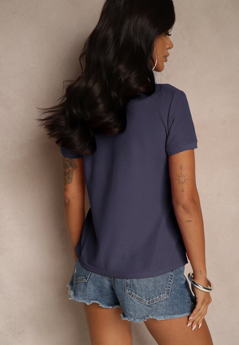 Granatowy Bawełniany T-shirt Typu Polo Arsenllia