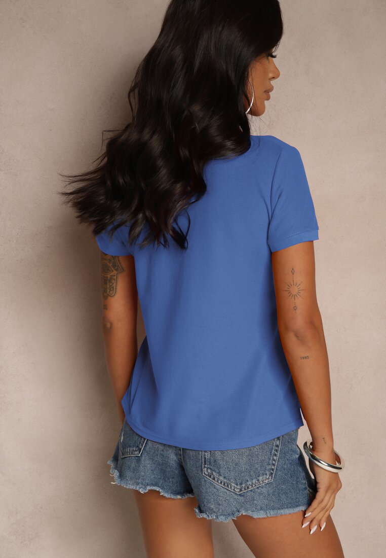 Niebieski Bawełniany T-shirt Typu Polo Arsenllia