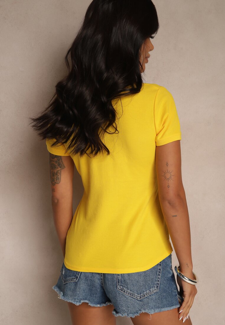 Żółty Bawełniany T-shirt Typu Polo Arsenllia