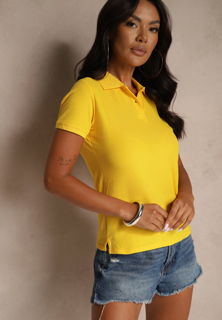 Żółty Bawełniany T-shirt Typu Polo Arsenllia