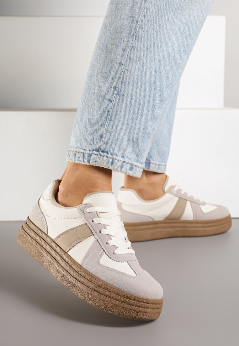 Ciemnobeżowe Sneakersy w Stylu Kultowych Tenisówek na Grubej Podeszwie Nanniris