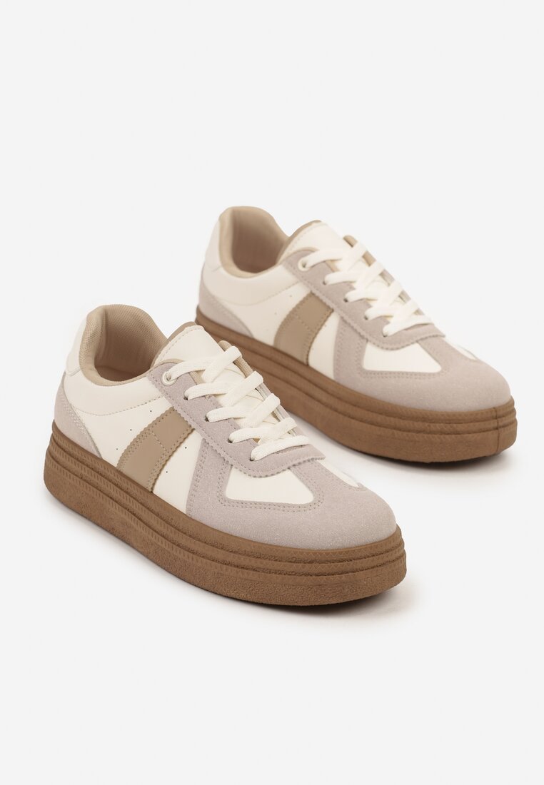 Ciemnobeżowe Sneakersy w Stylu Kultowych Tenisówek na Grubej Podeszwie Nanniris