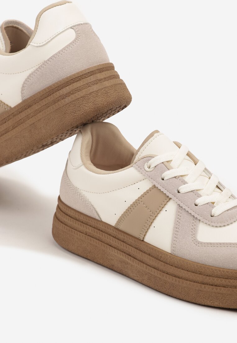 Ciemnobeżowe Sneakersy w Stylu Kultowych Tenisówek na Grubej Podeszwie Nanniris