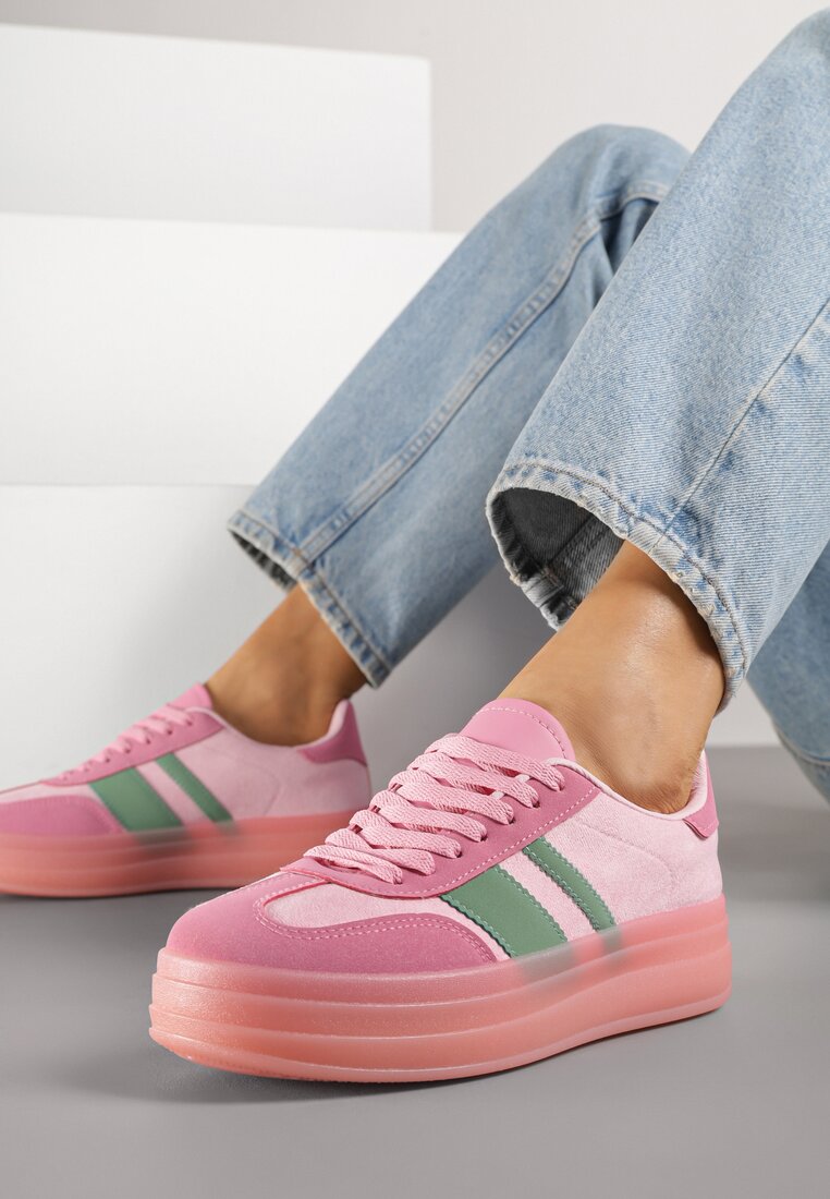 Różowe Sneakersy w Stylu Tenisówek z Geometrycznym Wzorem Melundea