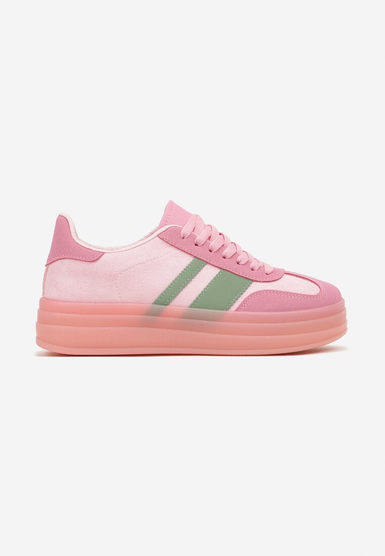 Różowe Sneakersy w Stylu Tenisówek z Geometrycznym Wzorem Melundea