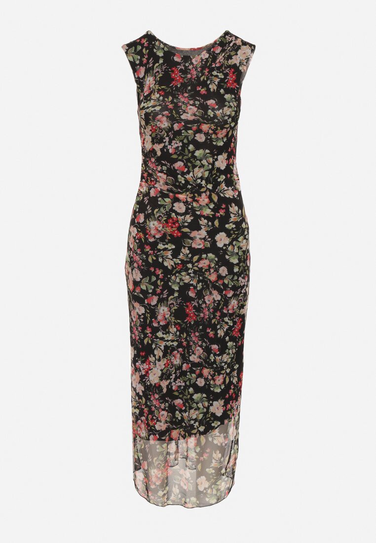 Czarna Sukienka Typu Bodycon w Kwiatowy Wzór Melavela
