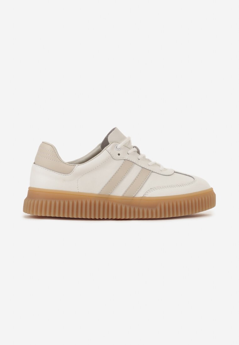 Białe Zamszowe Sneakersy w Stylu Kultowych Tenisówek ze Skórzaną Wkładką i Wzorem w Panterkę Tenannia