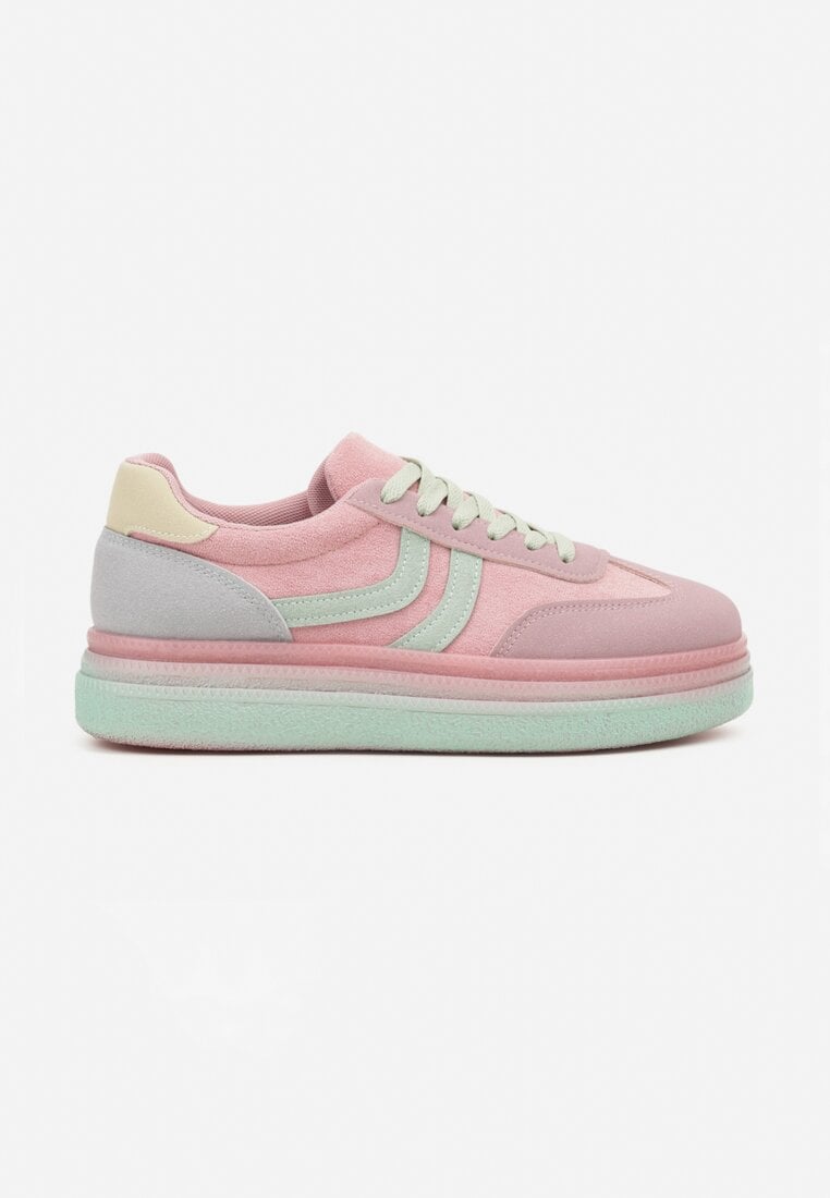 Różowe Sneakersy Typu Kultowe Tenisówki na Niskiej Platformie Olritia