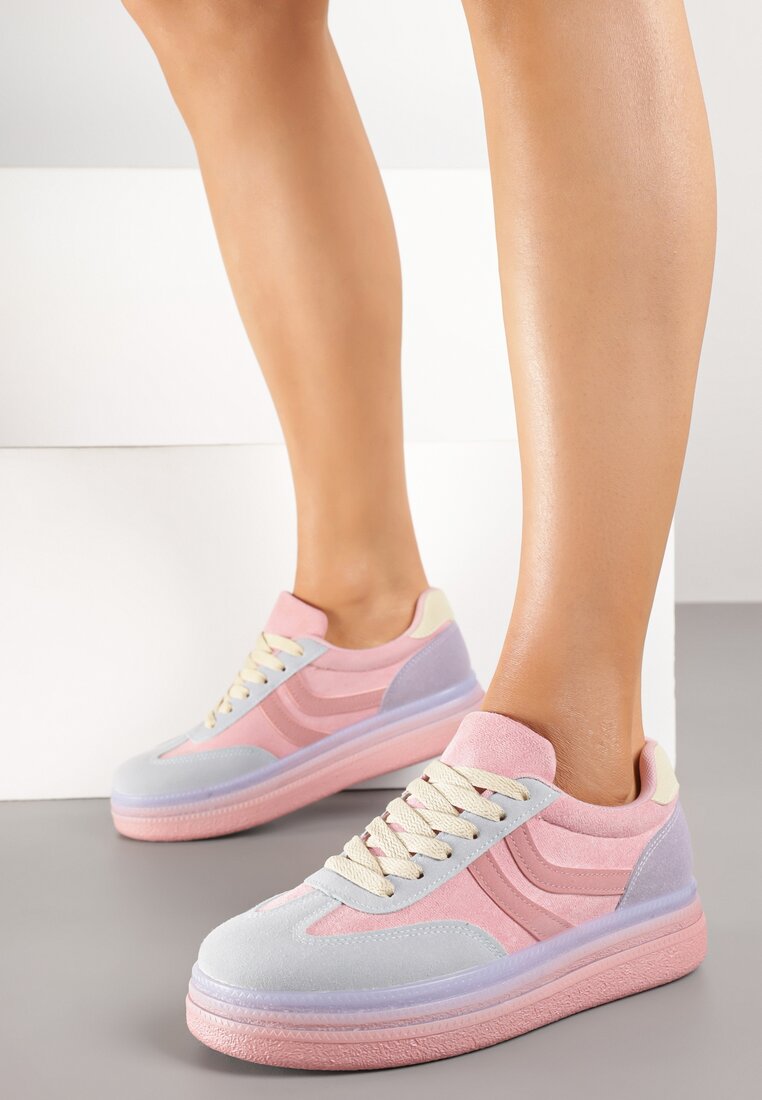 Fioletowe Sneakersy Typu Kultowe Tenisówki na Niskiej Platformie Olritia