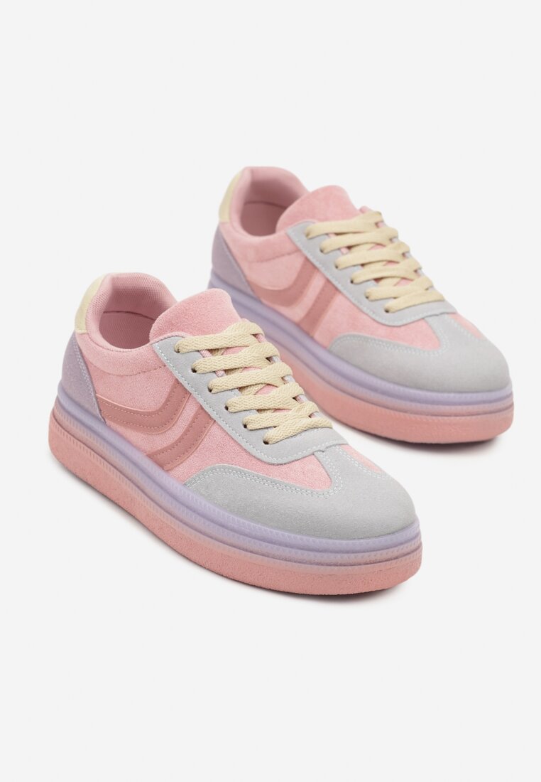 Fioletowe Sneakersy Typu Kultowe Tenisówki na Niskiej Platformie Olritia
