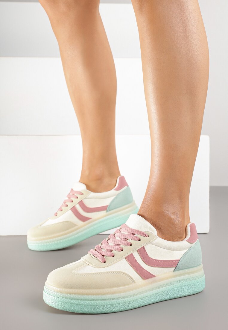 Jasnożółte Sneakersy Typu Kultowe Tenisówki na Niskiej Platformie Olritia