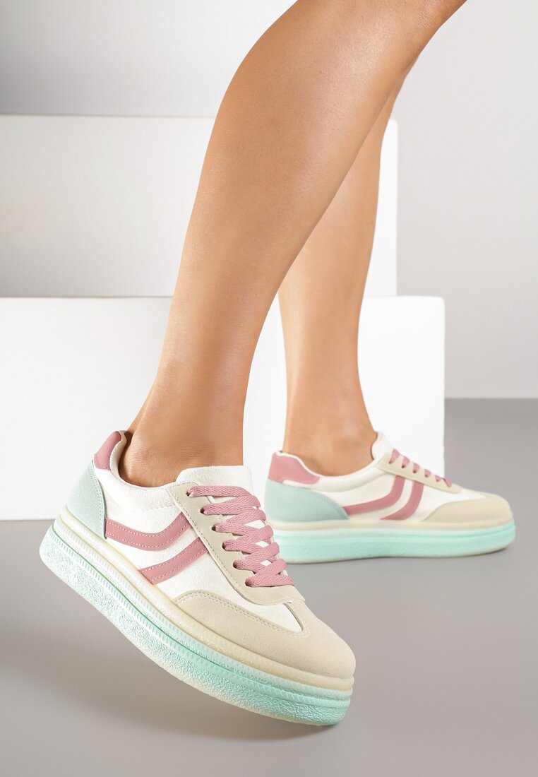 Jasnożółte Sneakersy Typu Kultowe Tenisówki na Niskiej Platformie Olritia