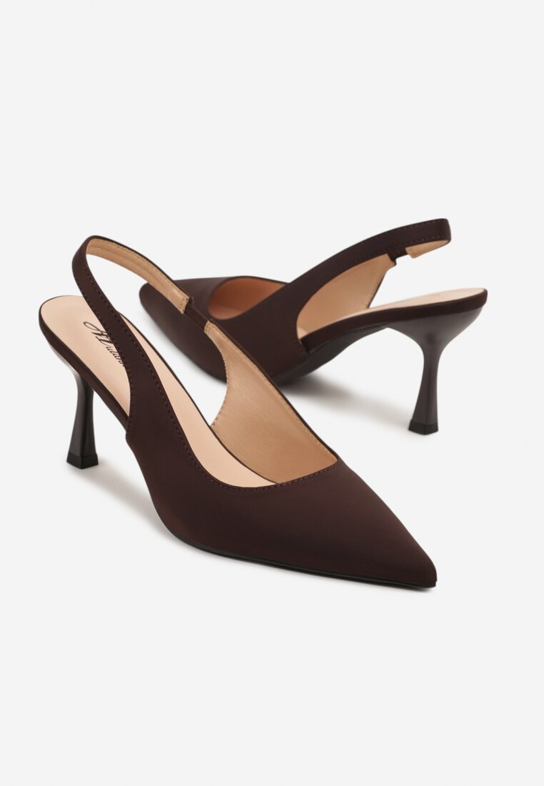 Brązowe Sandały na Szpilce Typu Slingback Melovelle