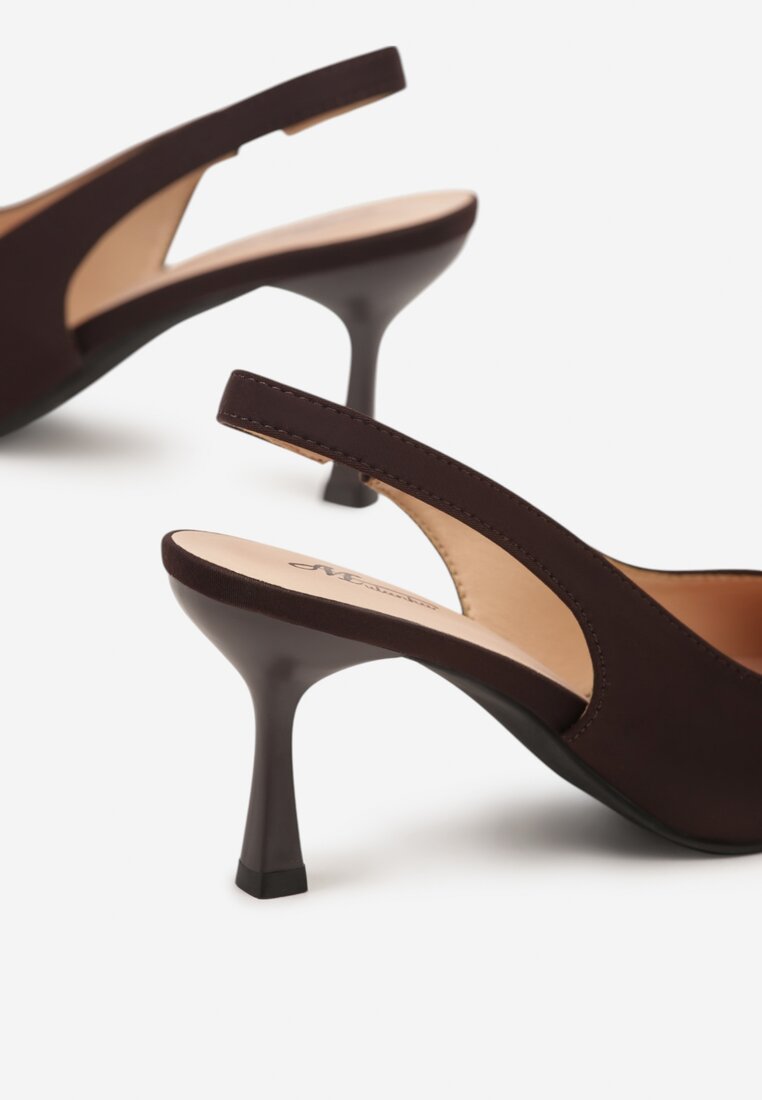 Brązowe Sandały na Szpilce Typu Slingback Melovelle