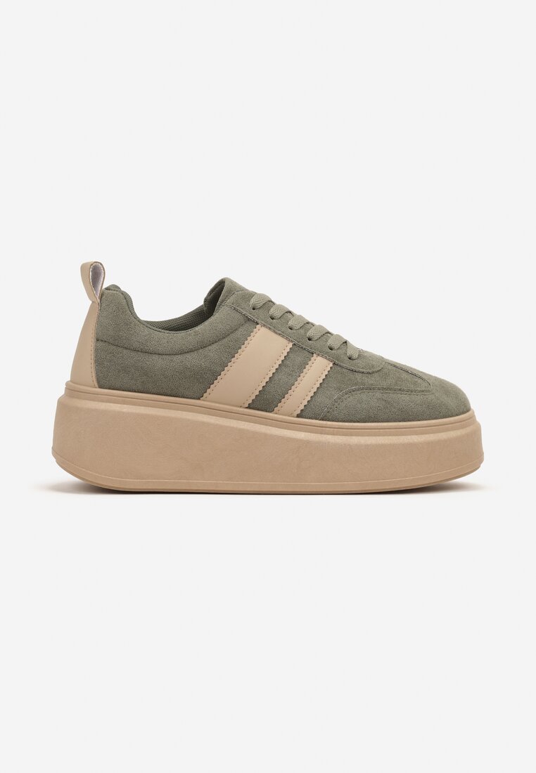Zielone Sneakersy Klasyczne Tenisówki na Grubej Podeszwie z Koturnem Adessia