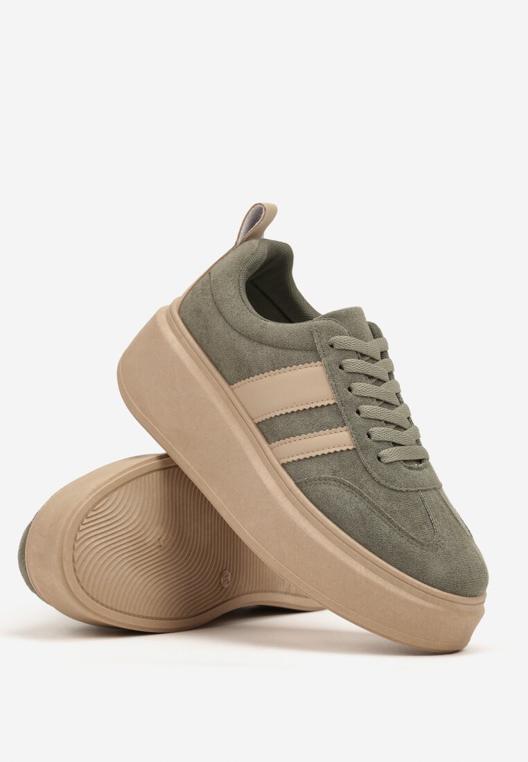 Zielone Sneakersy Klasyczne Tenisówki na Grubej Podeszwie z Koturnem Adessia
