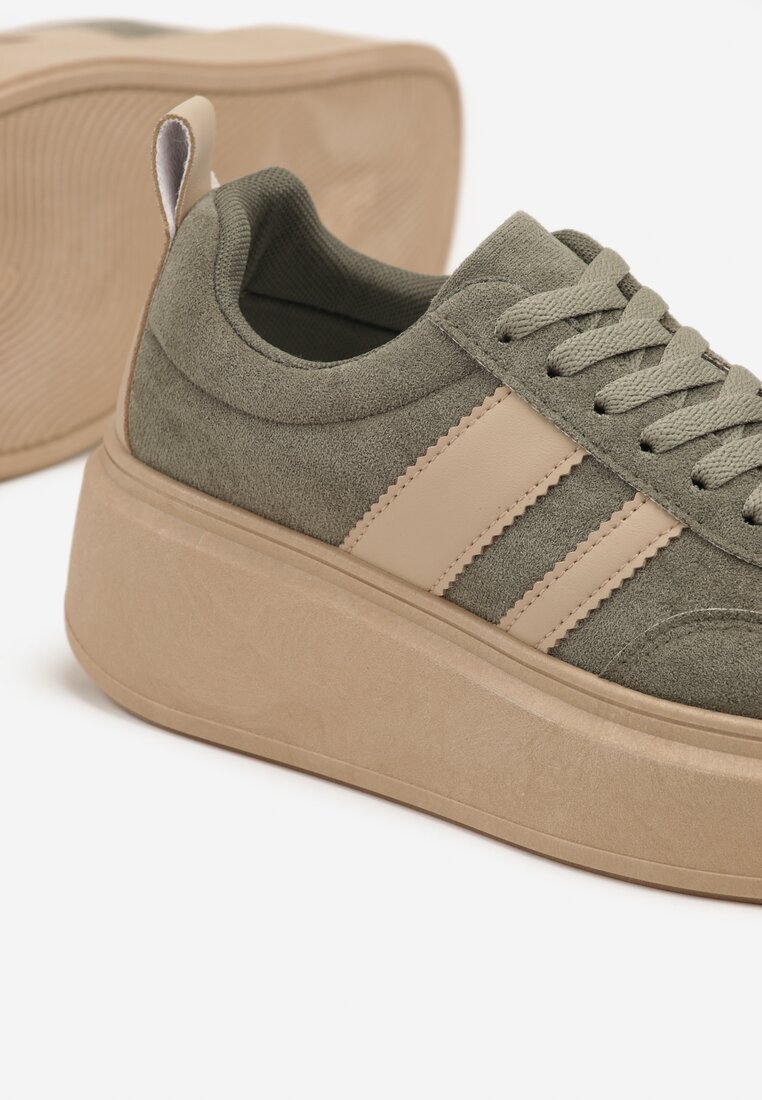 Zielone Sneakersy Klasyczne Tenisówki na Grubej Podeszwie z Koturnem Adessia
