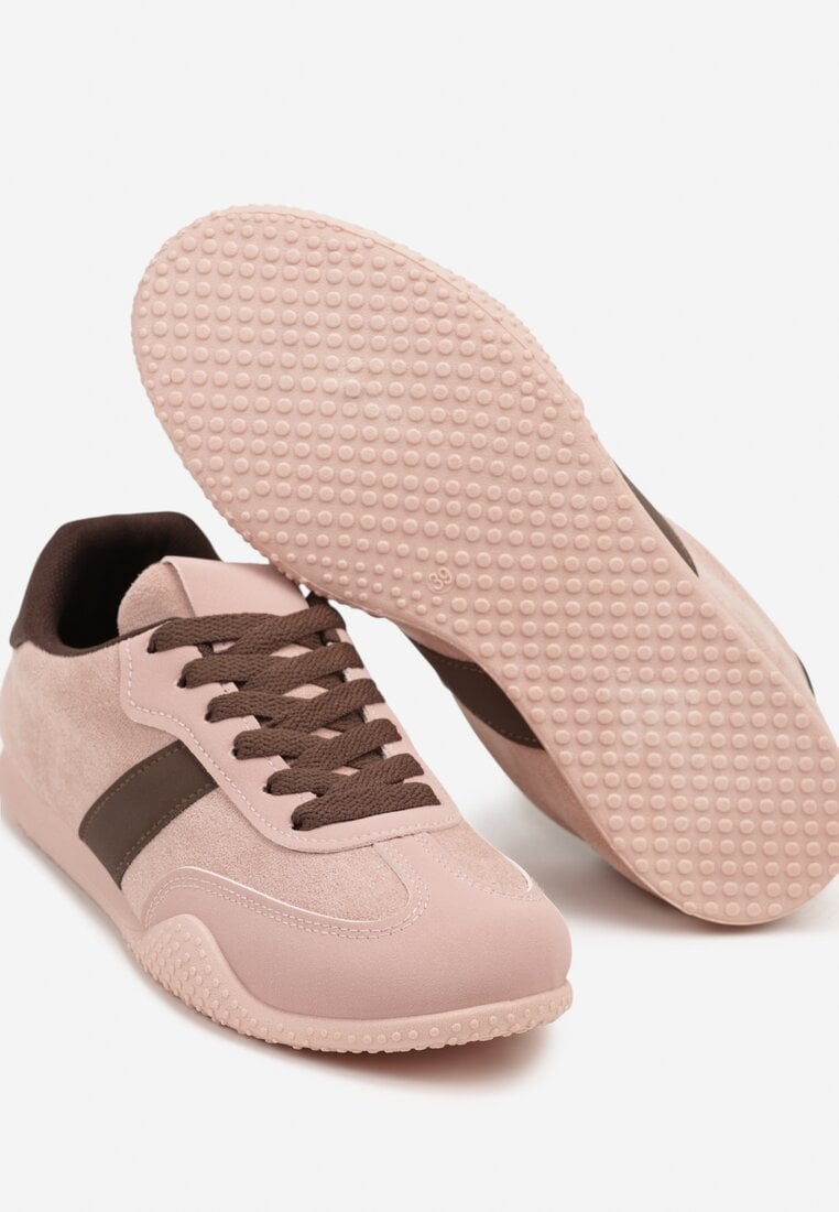 Różowo-Brązowe Sneakersy Ozdobione Tłoczeniem Halennesa